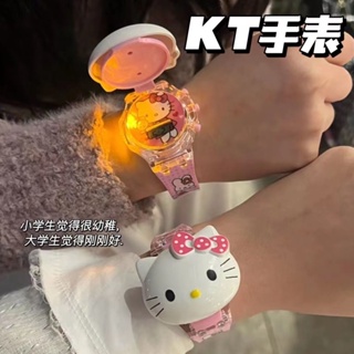 Internet celebrity cute kitty cat glowing watch ins high-looking flip electronic watch flashing lights student baby gift