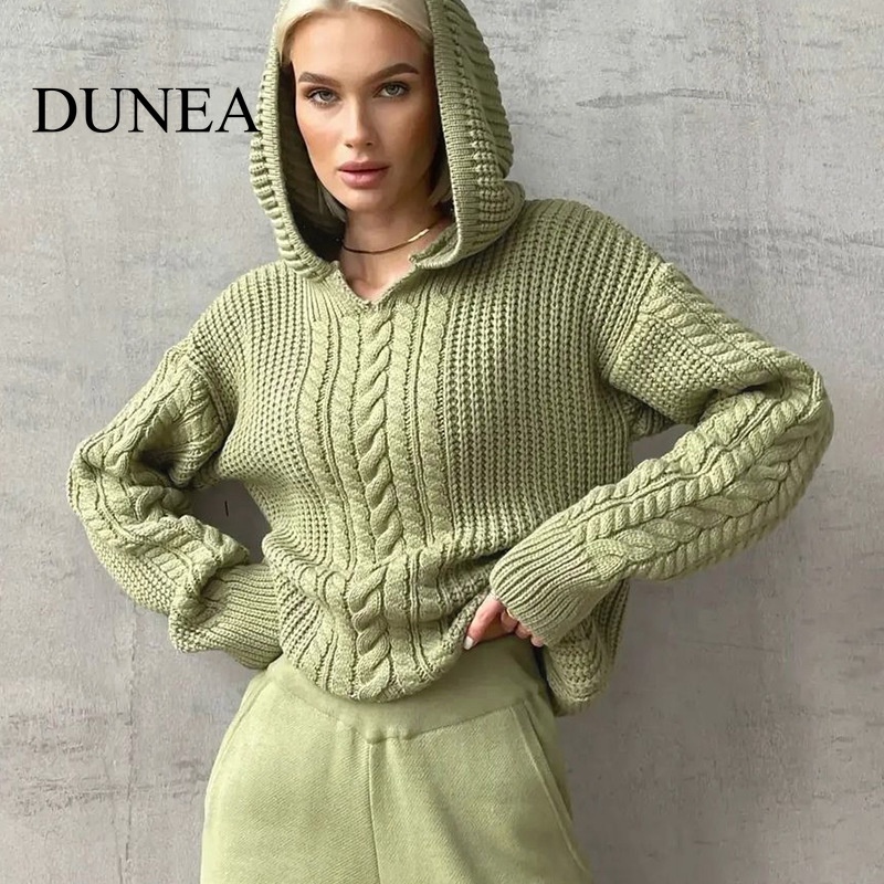 dunea-เสื้อกันหนาว-มีฮู้ด-แขนยาว-ผ้าถัก-แฟชั่นสําหรับผู้หญิง