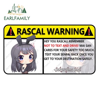 Earlfamily สติกเกอร์ไวนิล ลาย Sakurajima Mai Warning ขนาด 13 ซม. x 7 ซม. สําหรับติดตกแต่งรถยนต์ รถจักรยานยนต์