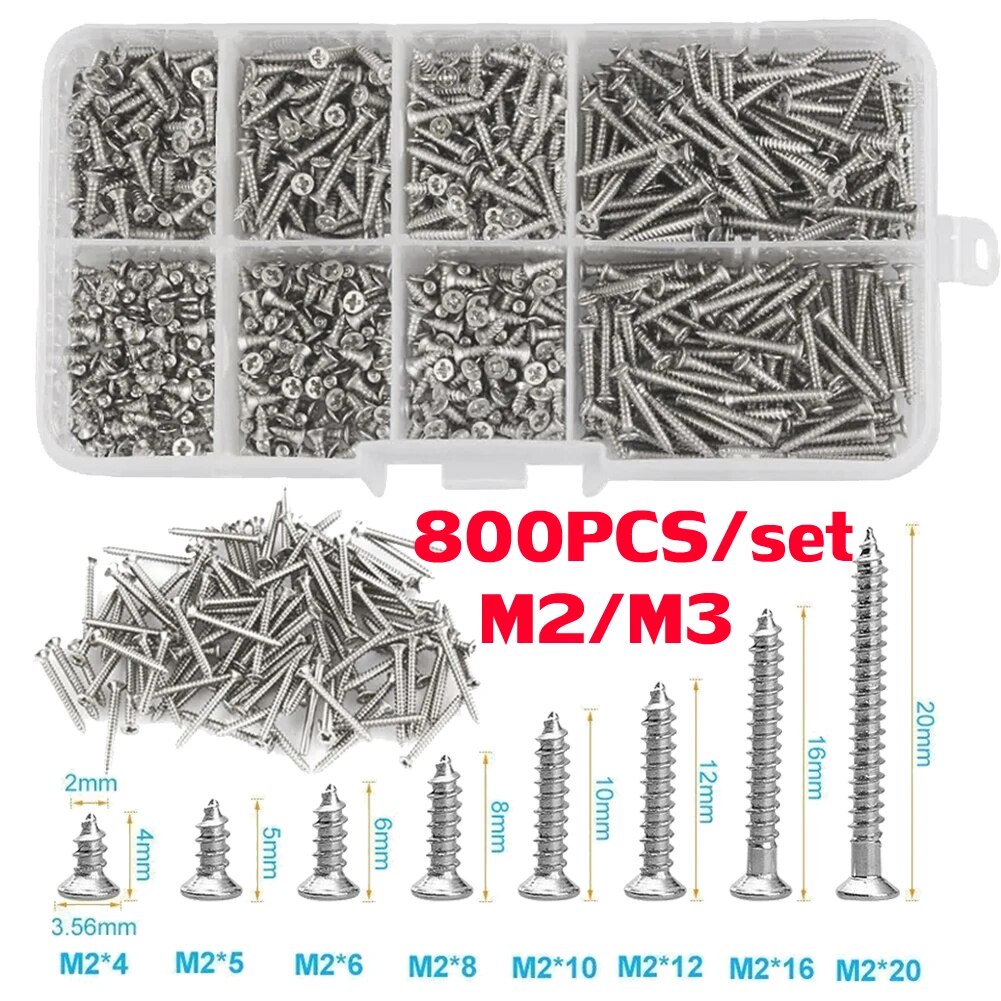 200/800pcs M2 M3 SelfTapping Screw Set SelfDrilling Bolt Screw