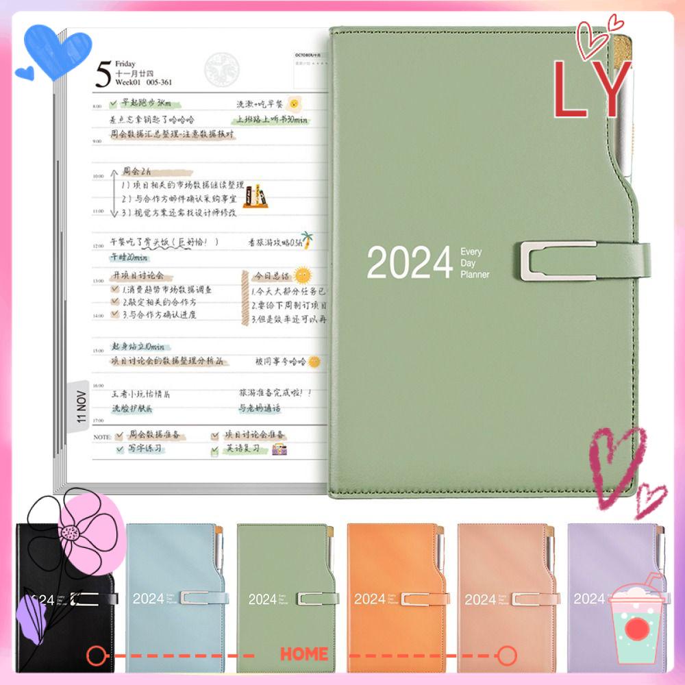 Ly 2024 สมุดปฏิทิน เครื่องเขียน แพลนเนอร์รายสัปดาห์ A6 หนัง PU Shopee