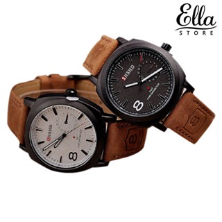 Ellastore123 นาฬิกาข้อมือควอตซ์ อะนาล็อก สายหนังเทียม ตัวเลข 8 ลาย สําหรับผู้ชาย