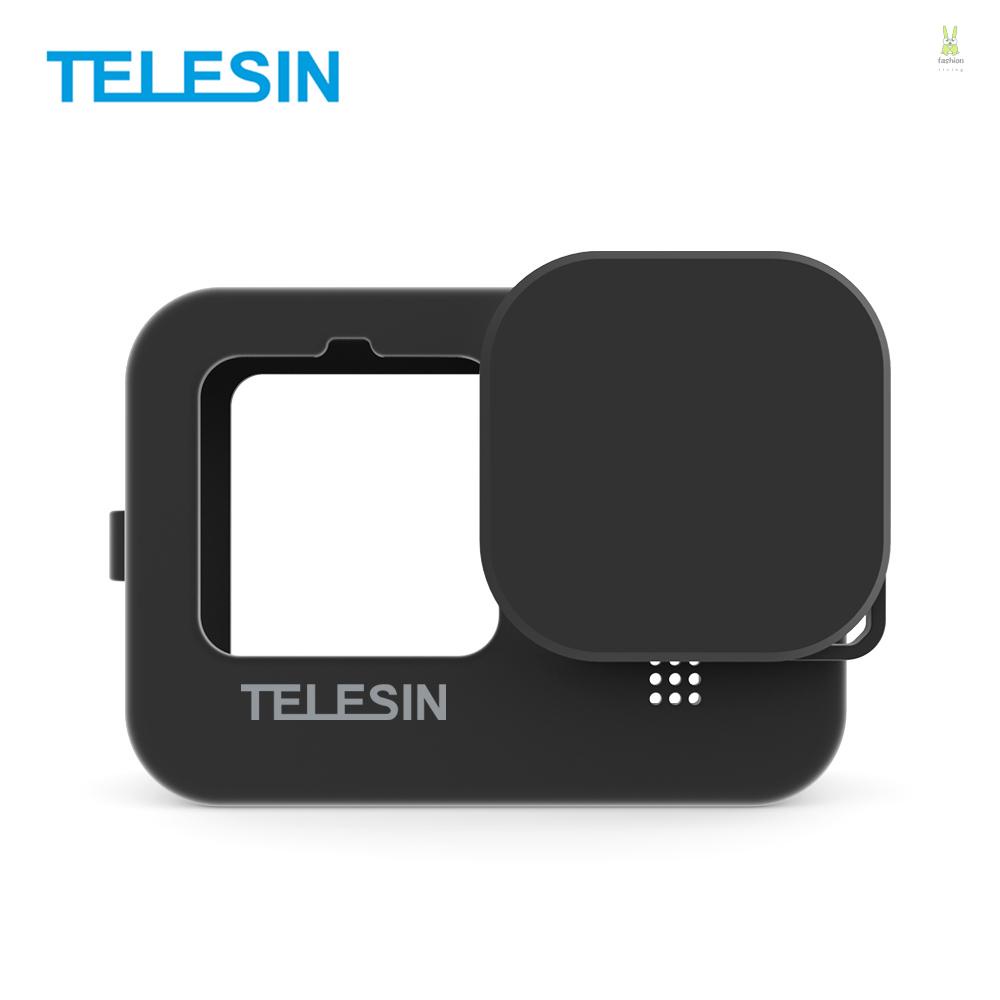 flt-telesin-เคสซิลิโคนนิ่ม-ป้องกันกล้องแอคชั่น-พร้อมฝาปิดเลนส์-อุปกรณ์เสริม-แบบเปลี่ยน-สําหรับกล้อง-9-10-สีดํา