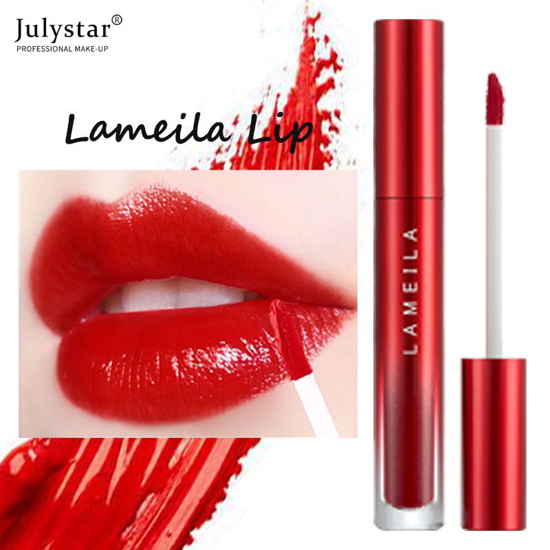 julystar-lameila-tube-red-matte-velvet-ลิปสติก-lip-gloss-glaze-rotten-tomato-สีลิปสติก-woman-make-up