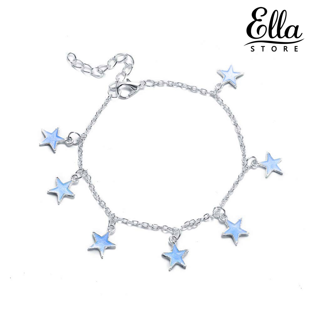ellastore123-สร้อยข้อเท้า-จี้รูปดาว-เรืองแสง-สีฟ้า-เครื่องประดับ-สําหรับผู้หญิง