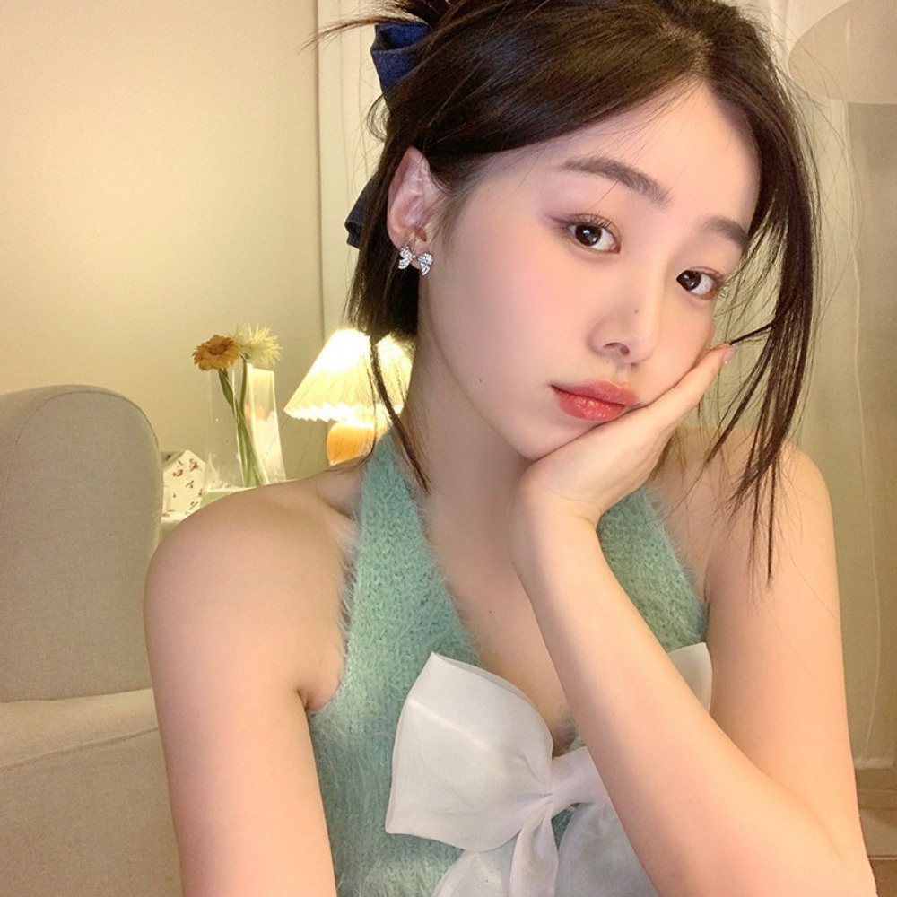 ต่างหูสตั๊ด-รูปโบว์-ประดับเพชร-สีเงิน-สไตล์เกาหลี-เครื่องประดับ-สําหรับผู้หญิง