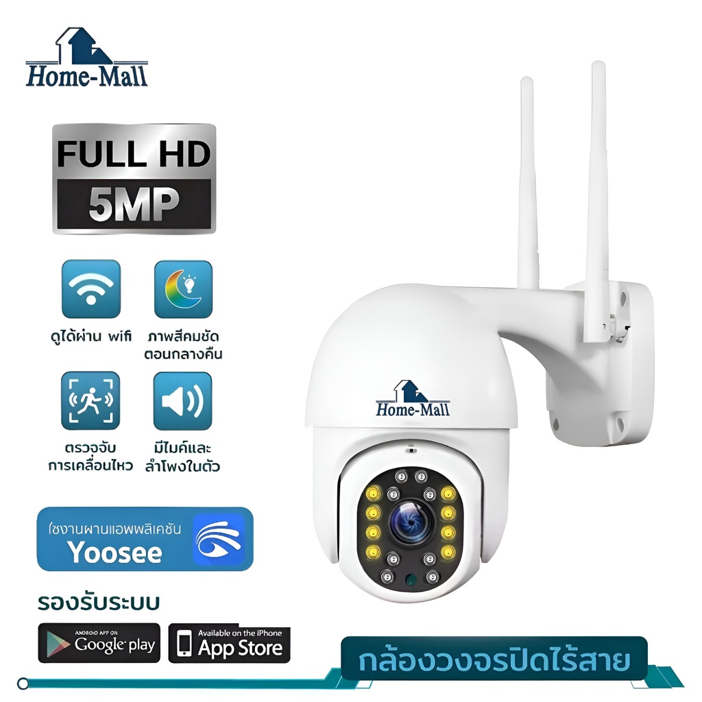 HomeMall กล้องวงจรปิดไร้สาย HM-580D 5MP outdoor Security ip Camera กัน ...