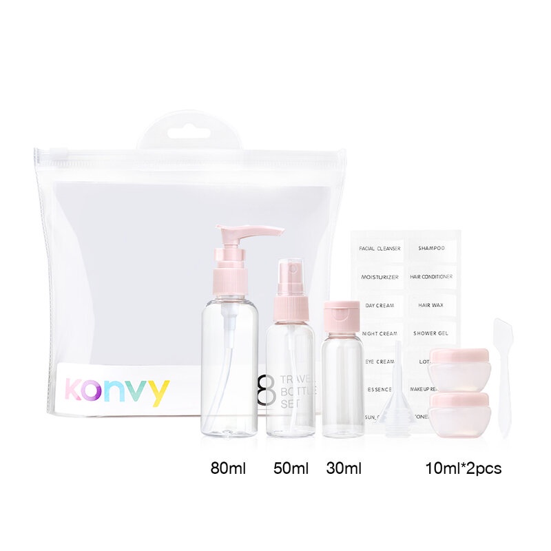 konvy-travel-bottle-set-8pcs-pink-ชุดขวดแบ่งบรรจุ-8-ชิ้น-สีชมพู