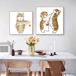 Ins ภาพวาดแมวน่ารัก สไตล์นอร์ดิก สําหรับแขวนตกแต่งผนังห้องนอนเด็ก ห้องนั่งเล่น