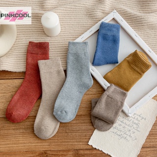 Pinkcool ถุงเท้า ผ้าวูล แบบหนา ให้ความอบอุ่น สีพื้น แฟชั่นฤดูหนาว สําหรับผู้หญิง ขายดี 1 คู่