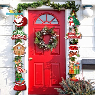 Amonghot&gt; ใหม่ แบนเนอร์แขวนประตู ลายซานตาคลอส สโนว์แมน Merry Christmas 2023 สําหรับตกแต่งบ้าน ปาร์ตี้คริสต์มาส 2024 Noel 10 ชิ้น