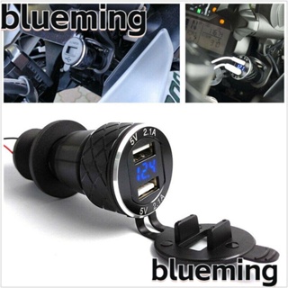 Blueming2 ซ็อกเก็ตที่ชาร์จ USB คู่ กันฝุ่น จอแสดงผล LED 5V 2.1A สําหรับรถยนต์ รถจักรยานยนต์