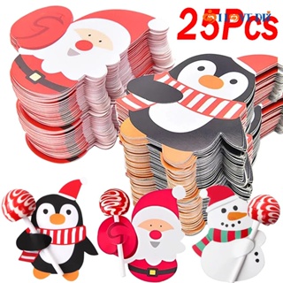 25Pcs/set Cute Penguins Santa Claus Snowman Lollipop Paper Cards/ Xmas Kitchen Table Dinner Party Decorations/ Merry Christmas Home Decor Accessories