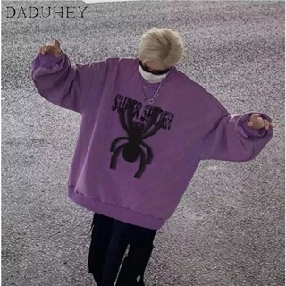 DaDuHey🔥 2023 New Mens Ins Hong Kong Style Retro Fashion Brand All-Matching Washed round Neck Sweater Spring and Autumn Loose Personalized Printing Long Sleeve Top