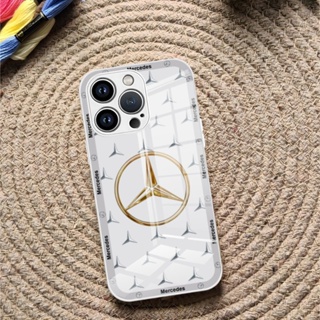 【พร้อมส่ง】เคสโทรศัพท์มือถือกระจกนิรภัยแข็ง ลาย Mercedes Benz สีขาว คุณภาพสูง สําหรับ iPhone 15 14 Pro Max 13 Mini 11 12 ProMax Plus XS XR
