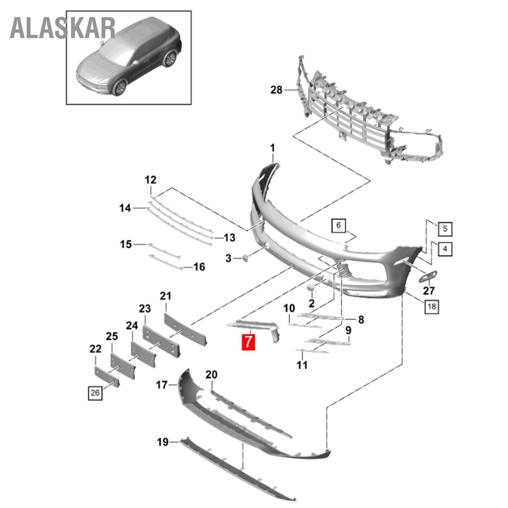 alaskar-กันชนหน้ากระจังหน้า-abs-สีดำกันชนหน้ากันชน-bracket-trim-สำหรับ-cayenne-po536-2018-ถึง-2023