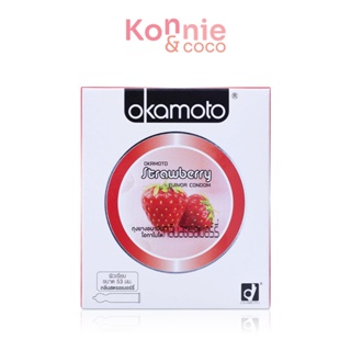 Okamoto Strawberry 53mm [2pcs] ถุงยางอนามัย โอกาโมโต กลิ่นสตรอเบอร์รี่ 2 ชิ้น.