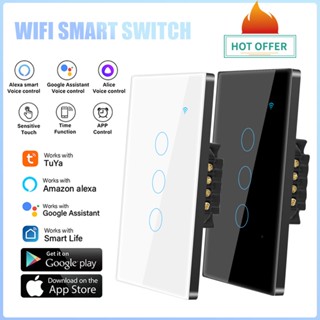 Tuya Smart Wifi Touch Switch พร้อมสาย Neutral Wireless Remote Light Switch สวิตช์สัมผัสอัจฉริยะ