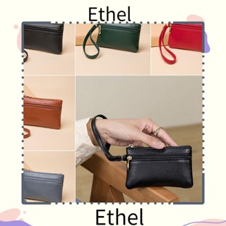 Ethel1 กระเป๋าสตางค์ หนัง PU มีซิปคู่ ขนาดเล็ก น้ําหนักเบา กันน้ํา สีพื้น แฟชั่นสําหรับผู้หญิง
