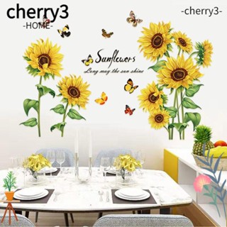 Cherry3 สติกเกอร์ติดผนัง PVC ลายดอกทานตะวัน ผึ้ง ดอกทานตะวัน ถอดออกได้ สําหรับตกแต่งบ้าน สวน ห้องนอน