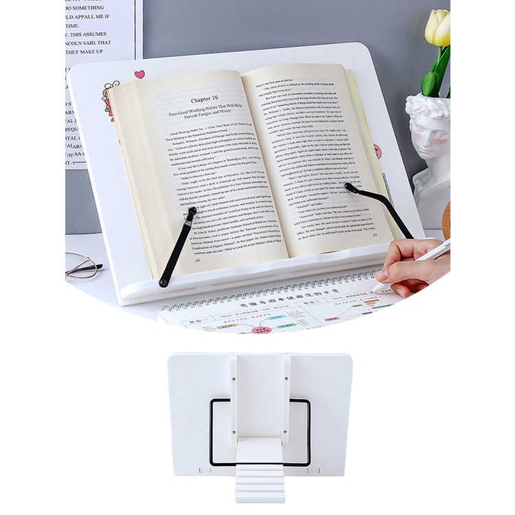 โต๊ะวางหนังสือแบบพกพา-5-มุมปรับอ่านผู้ถือไม้-ที่วางหนังสือสีขาว-book-stand