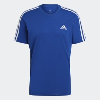 adidas ไลฟ์สไตล์ เสื้อยืด Essentials 3-Stripes ผู้ชาย สีน้ำเงิน HE4410