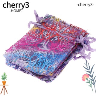 Cherry3 ถุงผ้าออร์แกนซ่า แบบหูรูด สีขาว หลากสี สําหรับใส่เครื่องประดับ ของขวัญแต่งงาน 10 50 ชิ้น