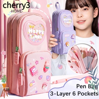 Cherry3 กระเป๋าเครื่องเขียน กระเป๋าดินสอ 3 ชั้น 6 ช่อง กันน้ํา คุณภาพสูง สําหรับโรงเรียน สํานักงาน
