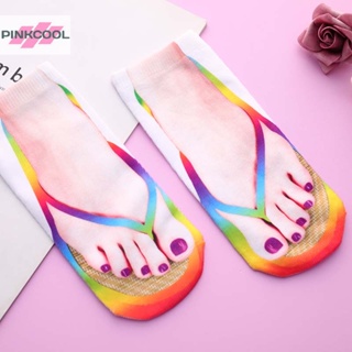 Pinkcool ถุงเท้าข้อสั้น ผ้าฝ้าย พิมพ์ลายเท้าน่ารัก 3D สําหรับผู้หญิง