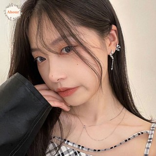 ต่างหู จี้รูปดาวสี่แฉก ประดับเพทาย เหมาะกับของขวัญ สไตล์เกาหลี สําหรับผู้หญิง