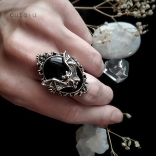 แหวน รูปค้างคาว สีดํา สไตล์โกธิค น่ารัก เครื่องประดับ สําหรับฮาโลวีน