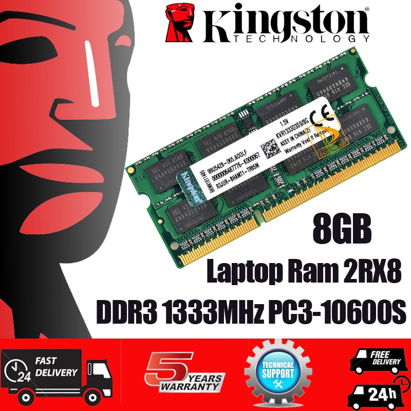 คิงสตัน-kingston-8gb-2rx8-pc3-10600s-ddr3-1333mhz-204pin-sodimm-laptop-memory-ram-intel-แรม-โน็ตบุ๊ค