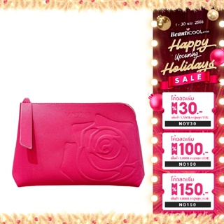 LANCOME Leather Medium Cosmetic Bag Shocking Pink ฉลุลายกุหลาบ คุณภาพดี