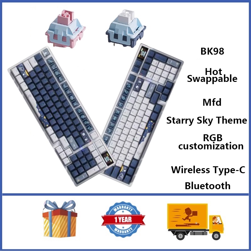 Bk98 Starry Sky คีย์บอร์ดไร้สาย หน้าจอสี RGB อเนกประสงค์ เปลี่ยนสีได้ ...