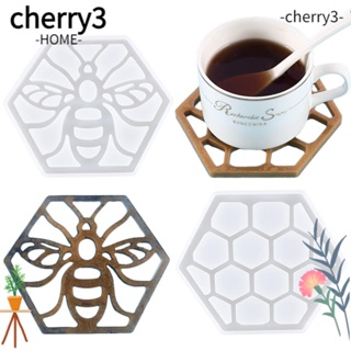 Cherry3 แม่พิมพ์ซิลิโคนเรซิ่น รูปรังผึ้ง หกเหลี่ยม ขนาด 12.6*10.5*0.8 ซม. สีขาว สําหรับรองแก้ว 2 ชิ้น