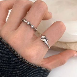 แหวนนิ้วชี้ รูปแมวนําโชค แบบเปิด ปรับได้ แฟชั่นเรโทร สไตล์เกาหลี สําหรับผู้หญิง 2023