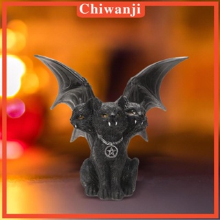 [Chiwanji] ฟิกเกอร์รูปปั้นแมวปีศาจ สามหัว ขนาดเล็ก สีดํา สําหรับตกแต่งปาร์ตี้ฮาโลวีน