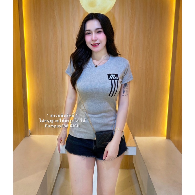 999mpm-shopเสื้อยืดคอกลมปักme-เสื้อรัดรูป-เสือผ้าผู้หญิงคอกลม