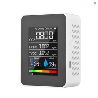 Portable Air Quality Monitor Indoor CO2 Detector TVOC Tester LCD Temperature Humidity Rechargeable Alarm for Warehouse