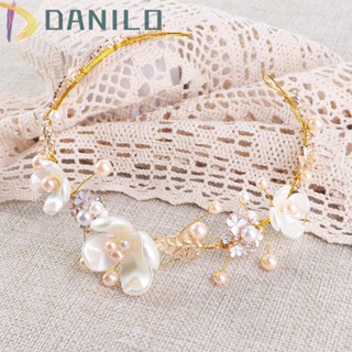 Danilo Tiara ที่คาดผม ประดับไข่มุกเทียม พลอยเทียม สีทอง แฮนด์เมด สําหรับผู้หญิง เจ้าสาว งานแต่งงาน