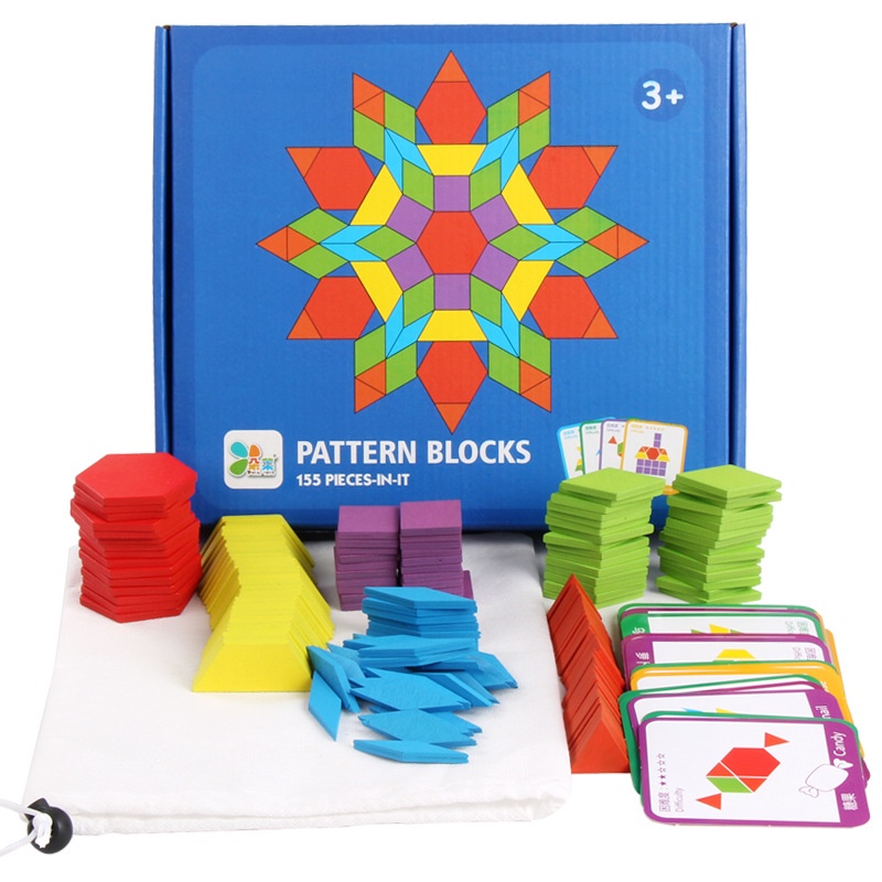 cod-พร้อมส่ง-ของเล่นเด็ก-pattern-block-ตัวต่อไม้รูปทรงต่างๆ