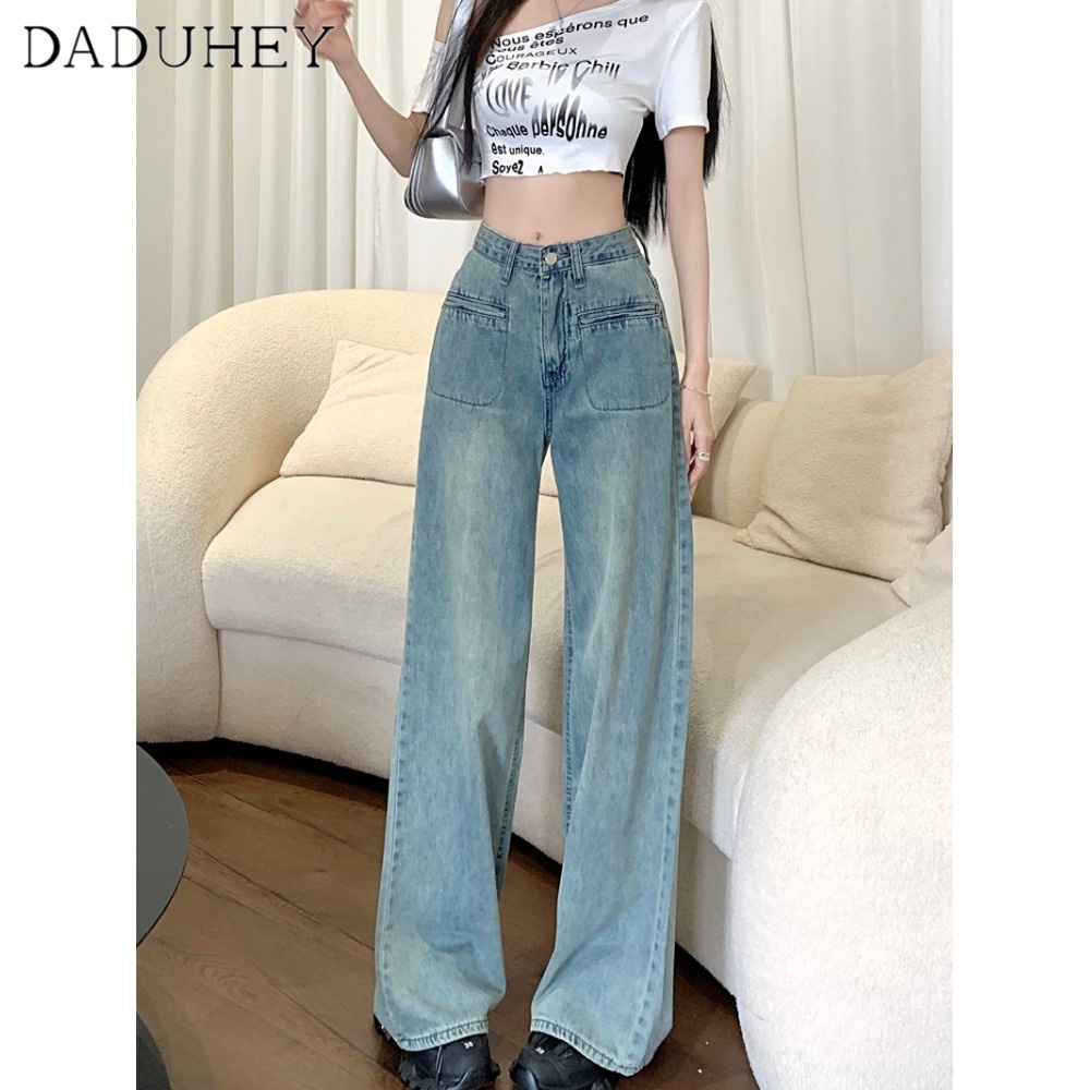 daduhey-womens-new-korean-style-jeans-retro-straight-loose-slimming-high-waist-fashion-casual-wide-leg-mopping-pants