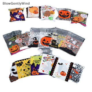 Blowgentlywind ถุงซิปล็อค ลาย Happy Helloween สําหรับใส่ขนม บิสกิต ลูกอม เหมาะกับงานปาร์ตี้ฮาโลวีน 100 ชิ้น BGW