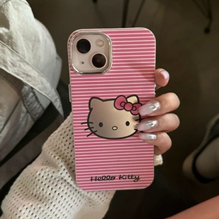 Pink Striped Kitty Cat Phone Case for Iphone14pro 13 Mirror 12/11 Female XR HA4E