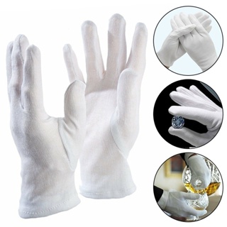 ถุงมือผ้าฝ้ายนุ่ม สีขาว สําหรับใส่ทํางาน เครื่องประดับ 1 คู่
