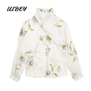 Uibey เสื้อเชิ้ต ผ้าซาติน พิมพ์ลายดอกไม้ 8983