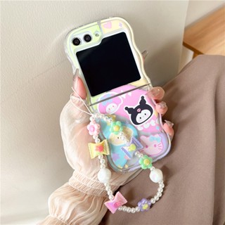 SANRIO เคสโทรศัพท์มือถือแบบนิ่ม กันกระแทก ลายการ์ตูนซานริโอ้น่ารัก พร้อมสายโซ่คล้อง สําหรับ Samsung Galaxy Z Flip5 Z Flip 3 Flip 4 5G