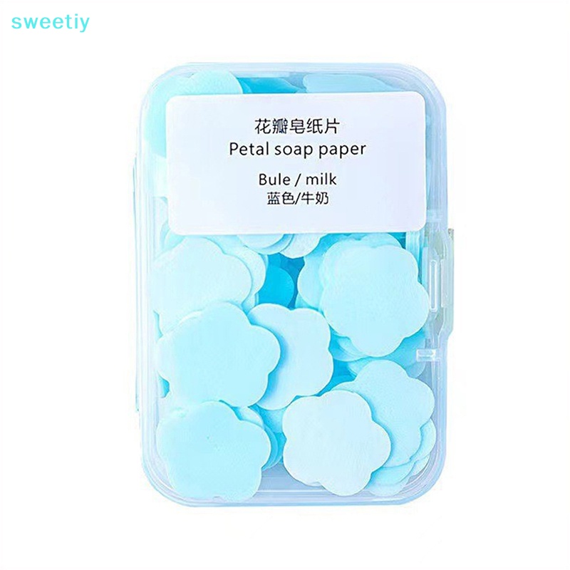 Sweetiy สบู่กระดาษ รูปดอกไม้น่ารัก ขนาดเล็ก ใช้แล้วทิ้ง พร้อมกล่อง 100 ...
