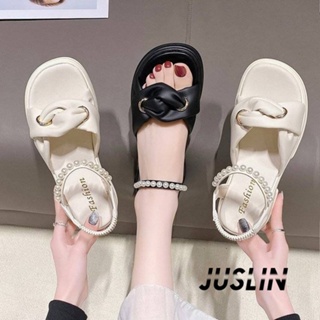 JUSLIN   รองเท้าแตะผู้หญิง ส้นแบน ใส่สบาย สไตล์เกาหลี รองเท้าแฟชั่น 2023 ใหม่  รุ่นใหม่ Trendy High quality สวย B28G16M 37Z230910