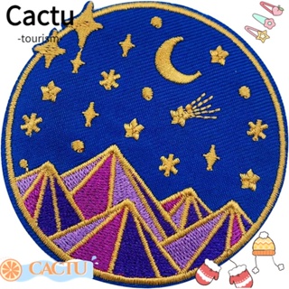 Cactu แผ่นผ้าโพลีเอสเตอร์ ปักลายภูเขา ดวงจันทร์ ดาว ธรรมชาติ 2.7x2.7 นิ้ว สําหรับเย็บติดเสื้อผ้า หมวก 6 ชิ้น